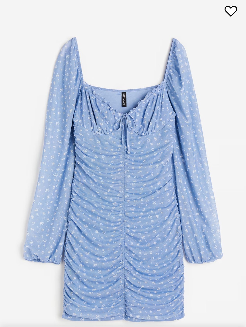 Blue Floral Gathered Coquette Long-Sleeve Milkmaid Cottagecore Mini Dress M